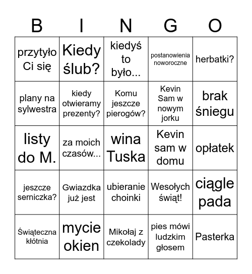 Bingo świąteczne Bingo Card