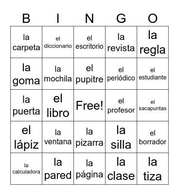 útiles escolares Bingo Card