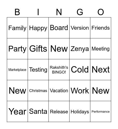 Rakshith's Bingo Card
