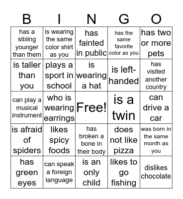 'Find Someone Who' Bingo Card