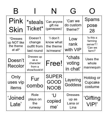 DRESS TO IMPRESS Bingo Card