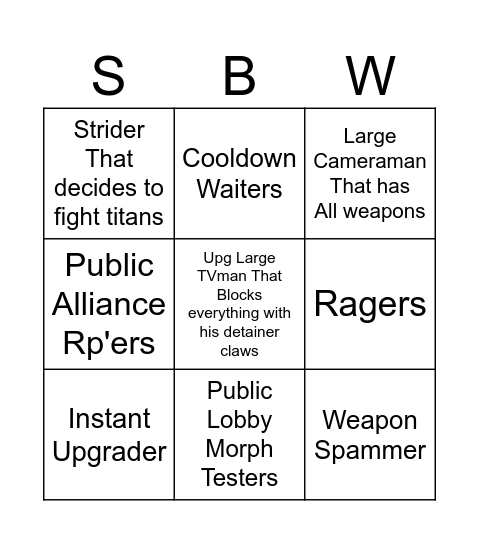 Update 14.50 Part 2 (Public Server) Bingo Card