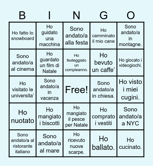 Cosa hai fatto durante la vacanza d'inverno? Bingo Card