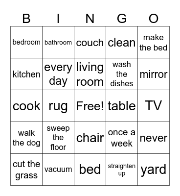 Chores Bingo Card