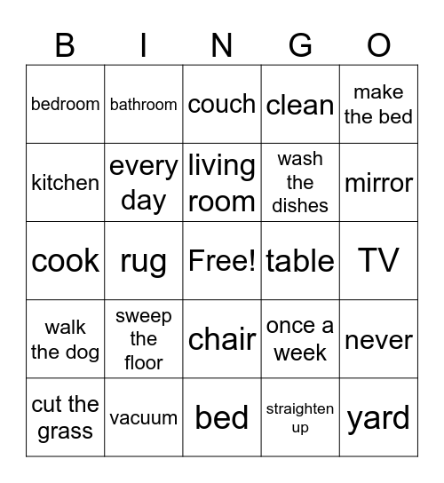 Chores Bingo Card