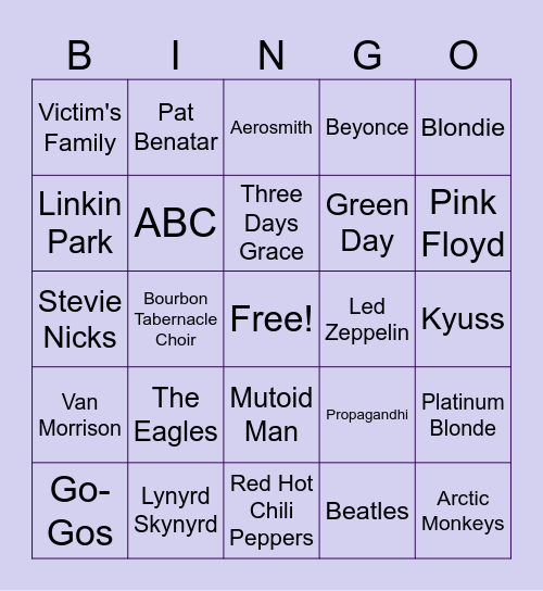 Winter 2024 AC Music Bingo Card
