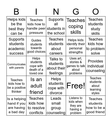 WHAT DOES A SCHOOL COUNSELOR DO? Bingo Card