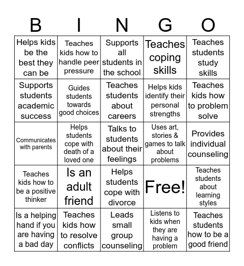 WHAT DOES A SCHOOL COUNSELOR DO? Bingo Card