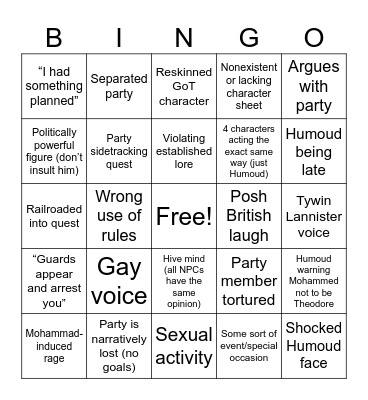Humoud Bingo Card