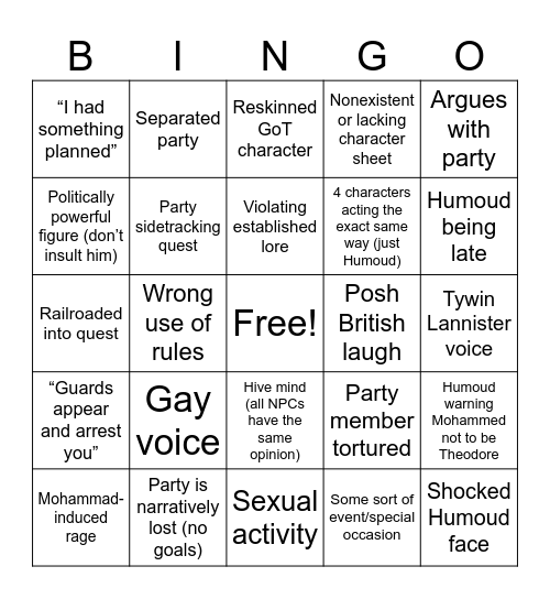 Humoud Bingo Card