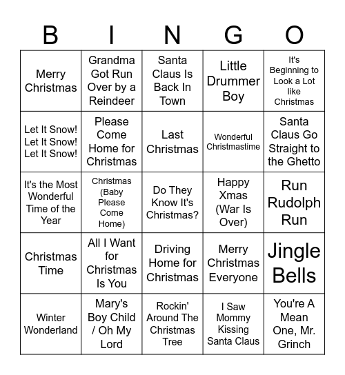 Vinstogo Julemusikkbingo Card