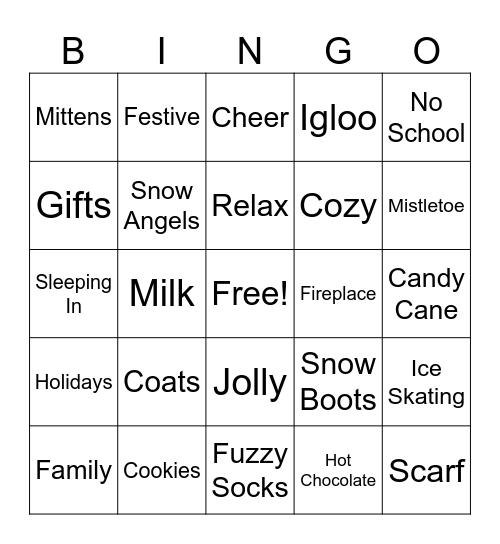 Winter Break Bingo Card