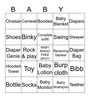Baby Shower Gift Bingo Card