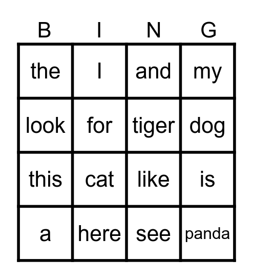 Kindergarten Sight Words Bingo Card