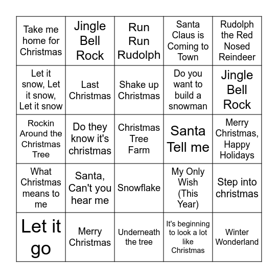 Christmas Music Bingo Card