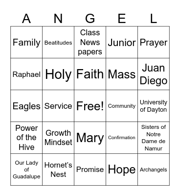 HOLY ANGELS BINGO Card