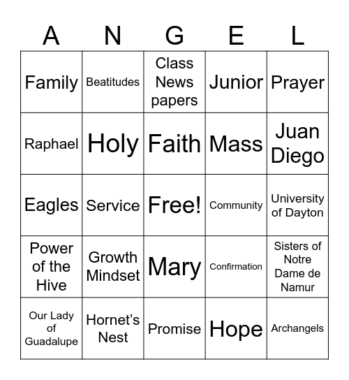 HOLY ANGELS BINGO Card