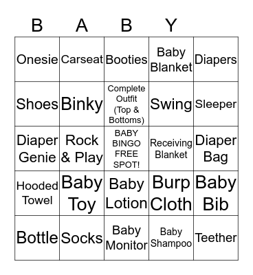 Baby Shower Gift Bingo Card