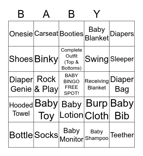 Baby Shower Gift Bingo Card
