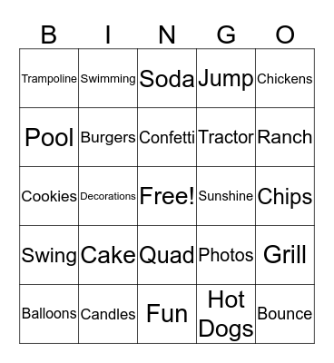 Birthday on the Ranch Bingo Card