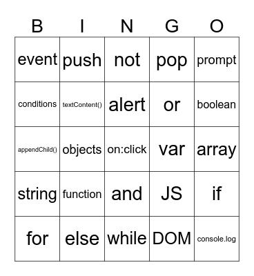 Javascript bingo Card