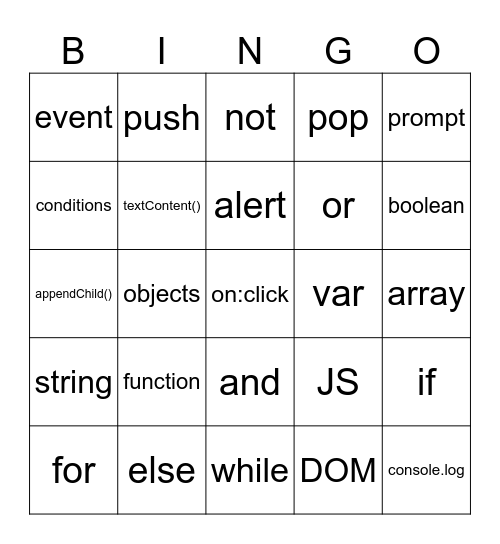 Javascript bingo Card