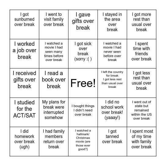 Break Bingo! Bingo Card