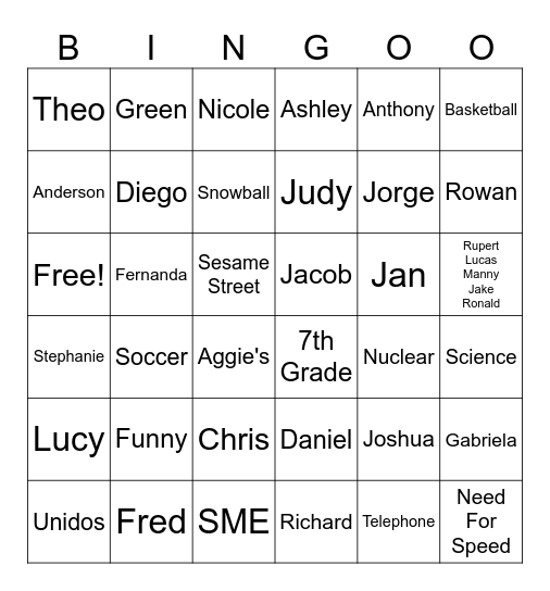 Sesame Street Bingo Card