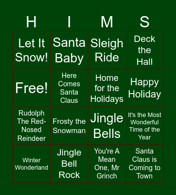 Holiday Music Bingo Card