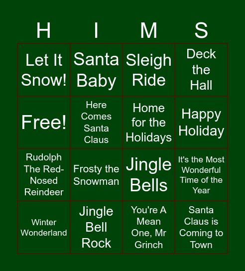 Holiday Music Bingo Card