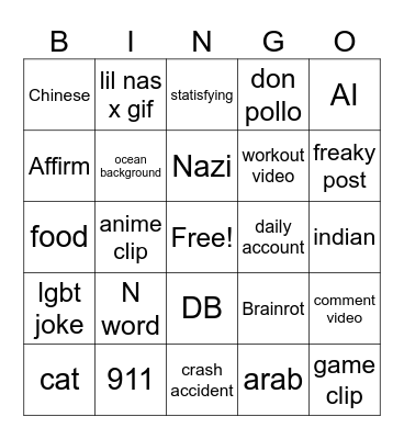 Insta reels Bingo Card