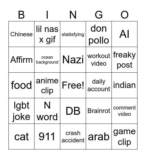 Insta reels Bingo Card