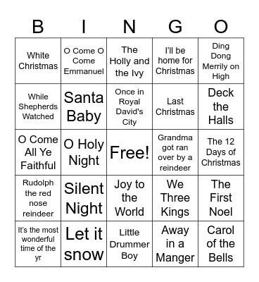 Christmas Songs Bingo Card