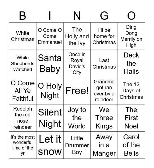 Christmas Songs Bingo Card