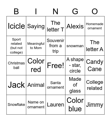 Ornament Bingo Card