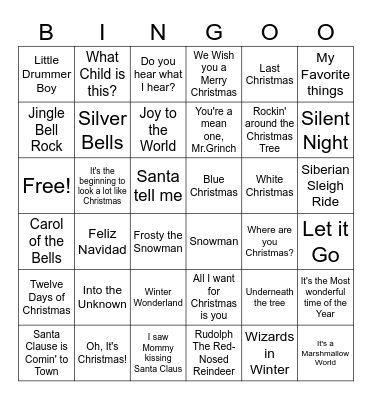 Christmas Song Bingo (DMC) Bingo Card