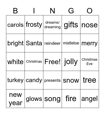 Christmas Words Bingo Card