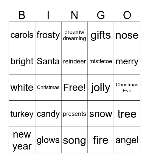 Christmas Words Bingo Card