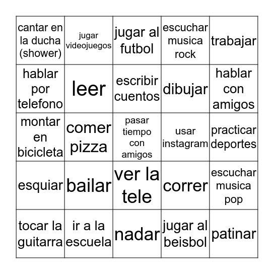 Que te gusta hacer? Bingo Card