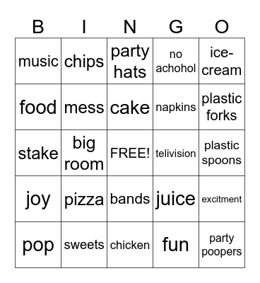 Party Bingo Card