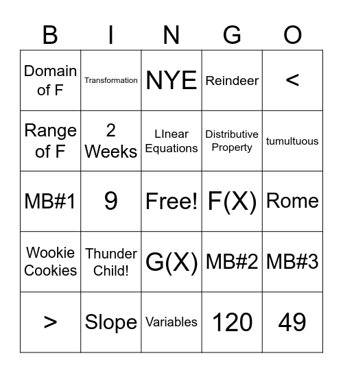 Math Bingo 12/20/24 Bingo Card