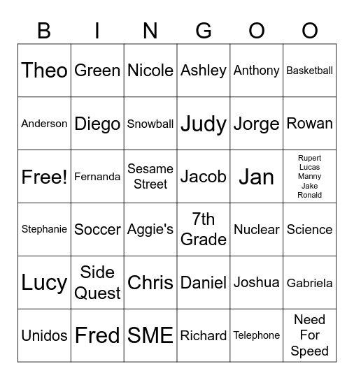 Sesame Street Bingo Card