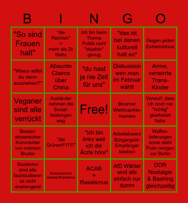 Familien Weihnachtsfeier 2024 Bingo Card