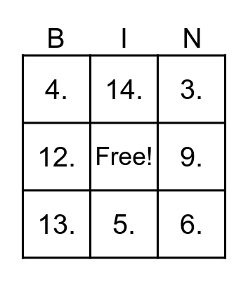 Bingo Musical Bingo Card