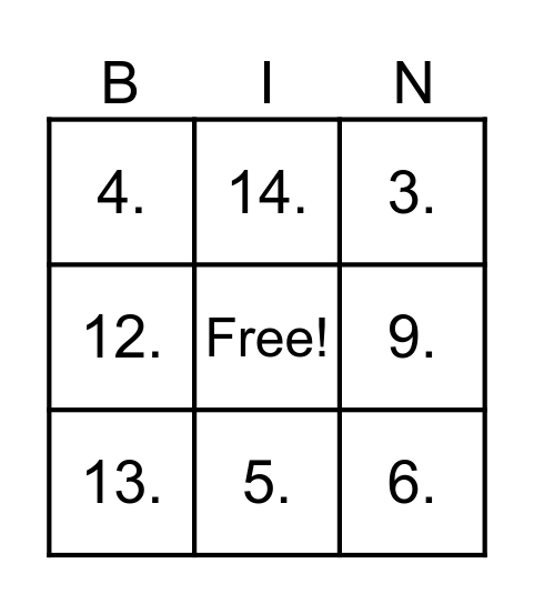 Bingo Musical Bingo Card