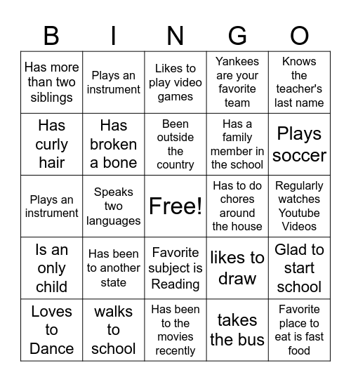 Find a classmate who..... Bingo Card