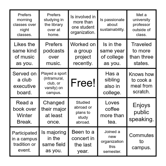 Find Someone Who... Bingo Card