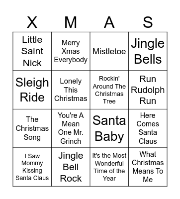 Xmas Music Bingo Round 1 Bingo Card