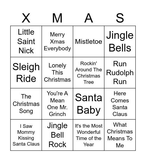 Xmas Music Bingo Round 1 Bingo Card