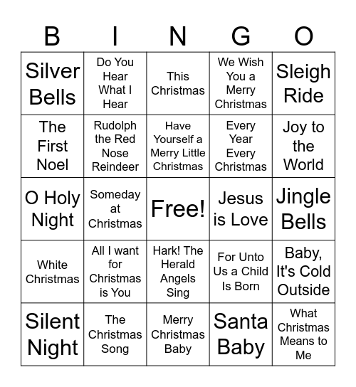 Soulful Christmas Songs Bingo Card